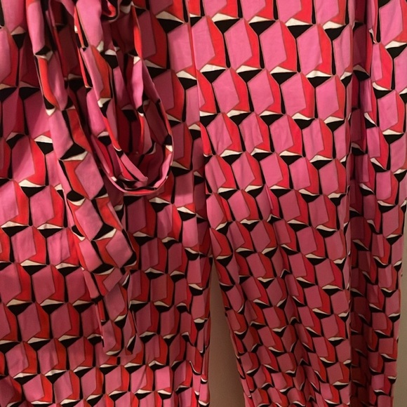 Diane Von Furstenberg Small Pink Geometric Pants Jumpsuit Pockets Belt - Picture 4 of 9